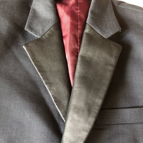 Studio Suits Hand Crafted Blazer Faux Leather Lapels Gray Size Medium - Picture 6 of 9